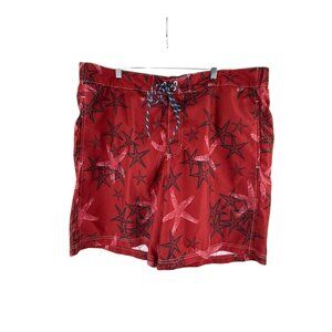 Chaps Swim Trunks Mens XXL Red Starfish Print Board Shorts Beachwear Swim Trunks